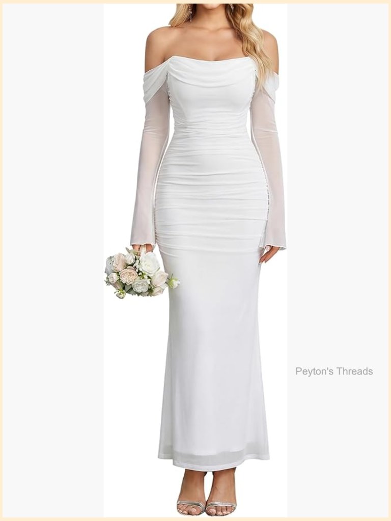 Off Shoulder Long Sleeve Corset Bodycon Ruched Formal Cocktail Wedding Guest